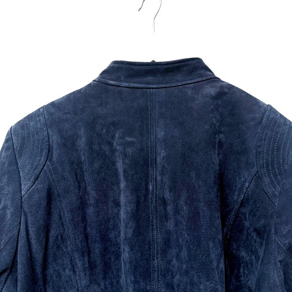 ISAAC MIZRAHI Live! Womens Leather Jacket Blue Suede Snap Front Casual QVC Moto - Picture 6 of 12